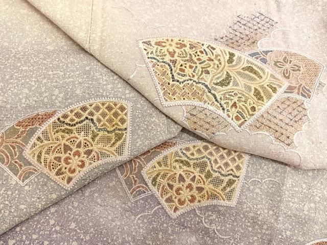 平和屋着物▽中国三大刺繍 スワトウ刺繍 総刺繍 訪問着 単衣 紬地 地紙宝相華 金彩 正絹 逸品 BAAY7346hv