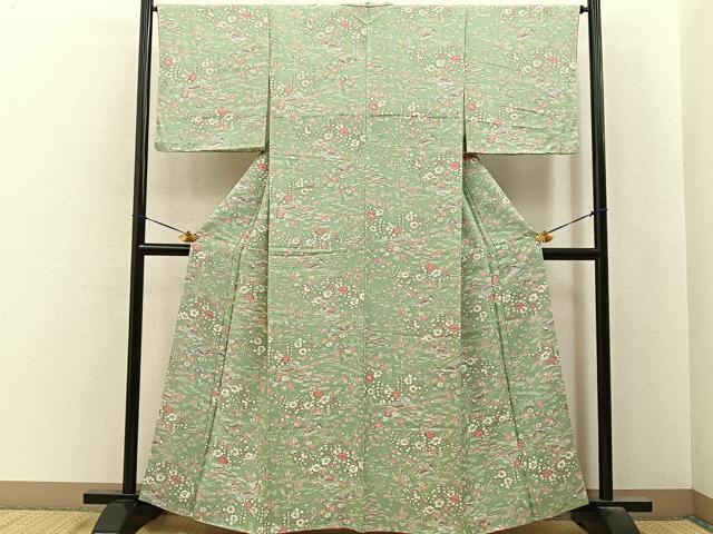 平和屋着物■上質な小紋 風景花文 正絹 逸品 BAAY8004hj