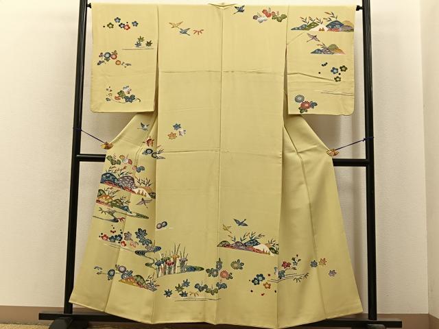 平和屋着物■訪問着 型染め 飛鶴流水花文 正絹 逸品 BAAY8011hj