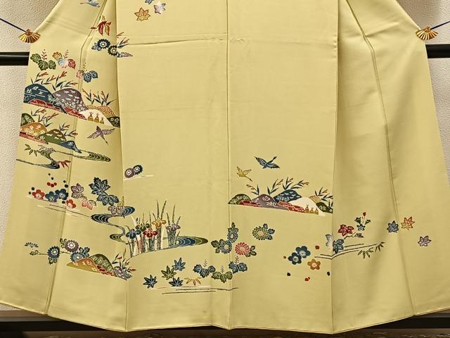 平和屋着物■訪問着 型染め 飛鶴流水花文 正絹 逸品 BAAY8011hj
