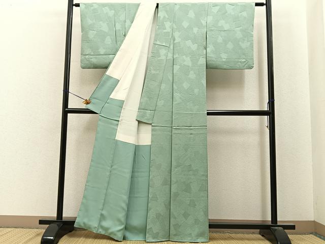 平和屋着物●上質な色無地 色紙重ね地紋 裏葉柳色 正絹 逸品 BAAY8017hj