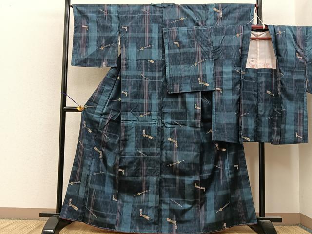 平和屋着物■上質な紬 アンサンブル 簪 正絹 逸品 未使用 BAAY8024hj