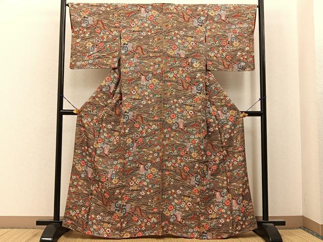平和屋着物■上質な小紋 型染め 御所車花文 正絹 逸品 未使用 BAAY8026hj