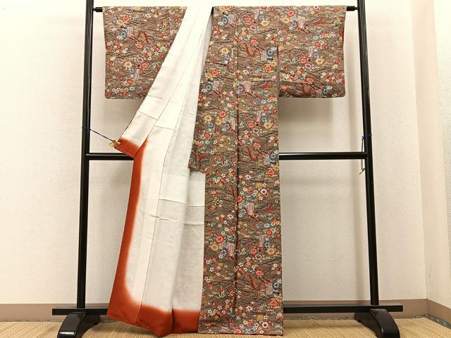 平和屋着物■上質な小紋 型染め 御所車花文 正絹 逸品 未使用 BAAY8026hj