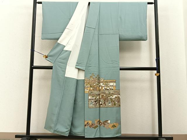平和屋着物■豪華色留袖 作家物 御所前行列風景図 金銀彩 正絹 逸品 BAAY8029hj