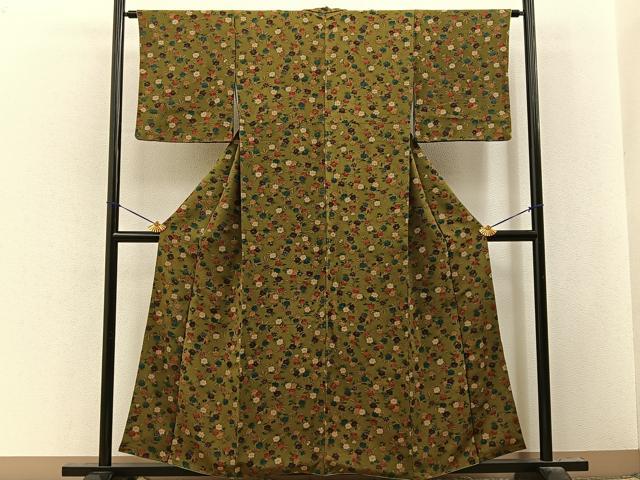 平和屋着物■上質な小紋 枝花文 鬼しぼ縮緬 正絹 逸品 BAAY8034hj