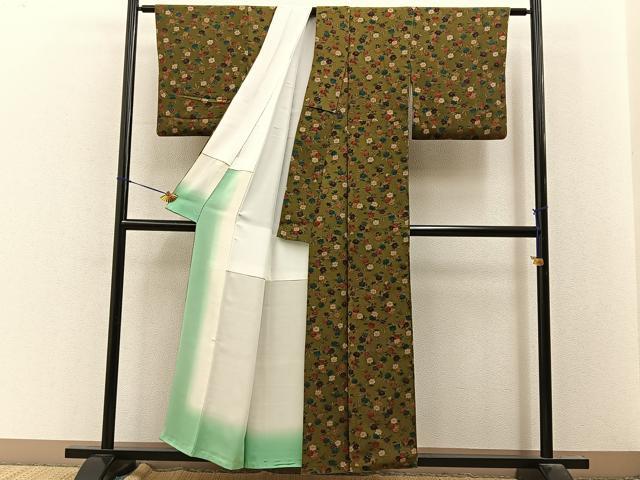 平和屋着物■上質な小紋 枝花文 鬼しぼ縮緬 正絹 逸品 BAAY8034hj