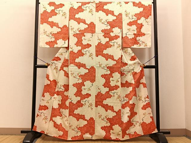 平和屋着物■上質な小紋 梅楓文 金彩 正絹 逸品 BAAY8041hj