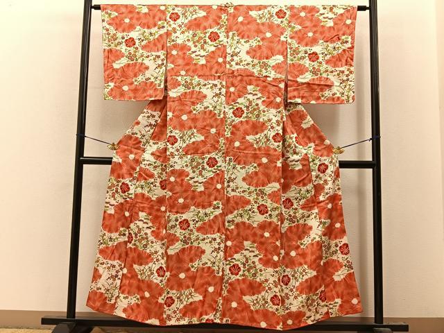 平和屋着物■上質な小紋 雲隠れ秋草文 金彩 正絹 逸品 BAAY8050hj