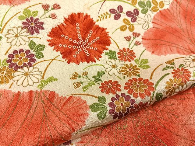 平和屋着物■上質な小紋 雲隠れ秋草文 金彩 正絹 逸品 BAAY8050hj
