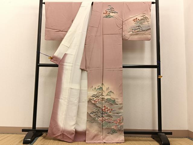 平和屋着物■訪問着 松竹梅 風景文 暈し染め 金銀彩 正絹 逸品 BAAY8051hj