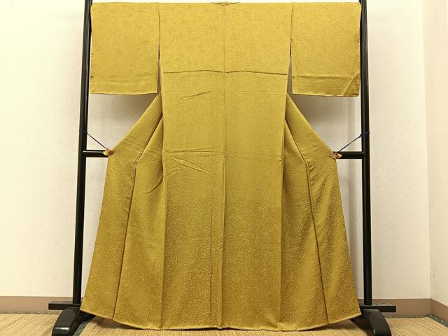 平和屋着物●上質な色無地 秋草地紋 玉蜀黍色 正絹 逸品 未使用 BAAY8059hj