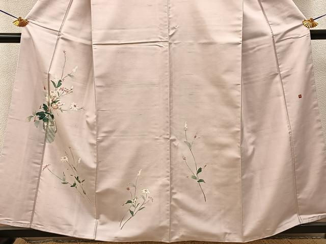 平和屋着物●訪問着 友禅 作家物 紬地 飾花文 正絹 逸品 未使用 BAAY8082hj