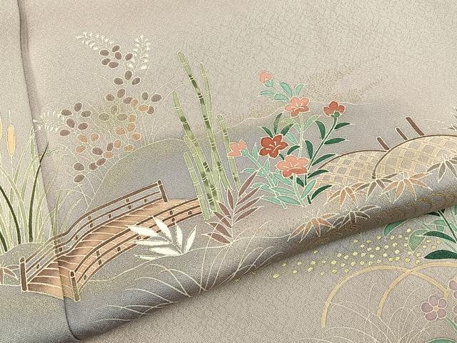 平和屋着物■訪問着 渡橋秋草文 暈し染め 金彩 正絹 逸品 BAAY8107hj