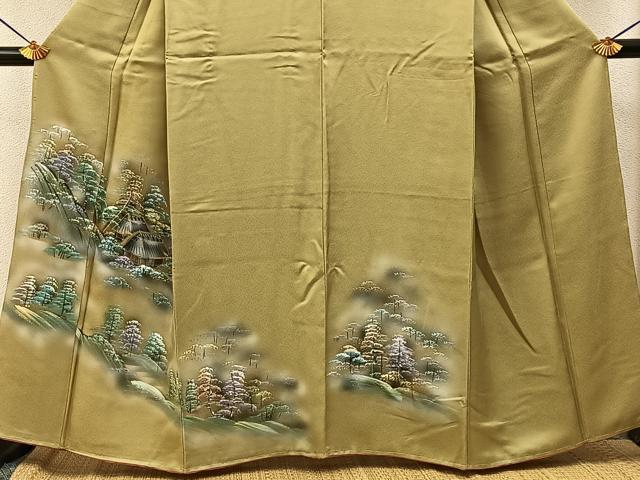 平和屋着物■訪問着 手描き 樹林風景文 暈し染め 金彩 正絹 逸品 未使用 BAAY8109hj