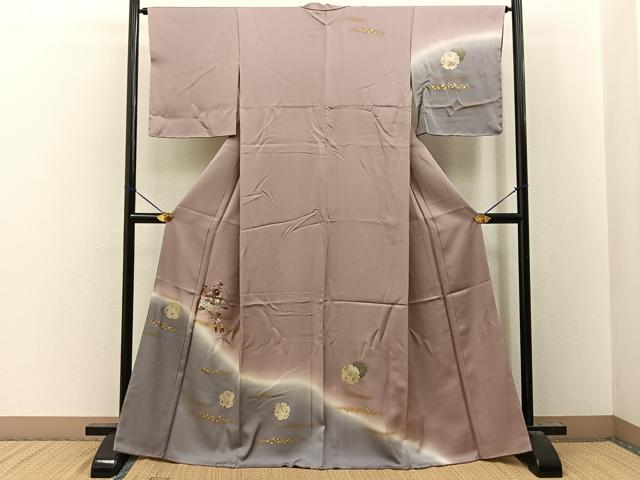 平和屋着物●訪問着 刺繍 雪輪秋草文 暈し染め 金銀彩 正絹 逸品 未使用 BAAY8114hj