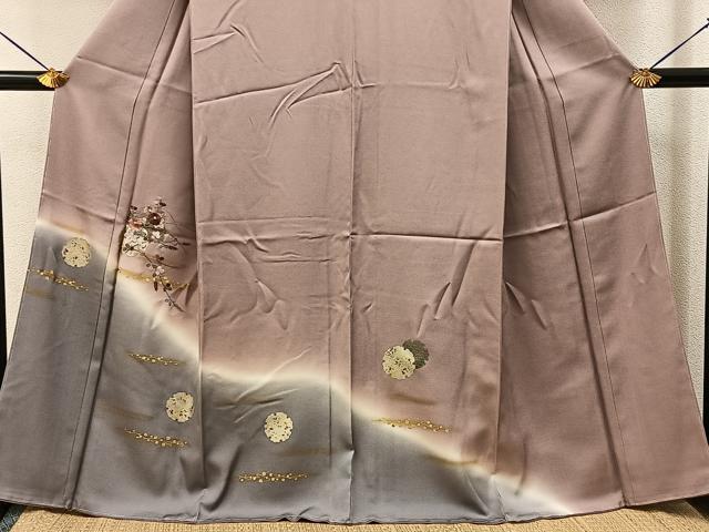 平和屋着物●訪問着 刺繍 雪輪秋草文 暈し染め 金銀彩 正絹 逸品 未使用 BAAY8114hj