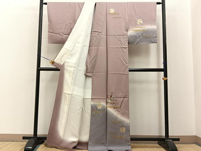 平和屋着物●訪問着 刺繍 雪輪秋草文 暈し染め 金銀彩 正絹 逸品 未使用 BAAY8114hj