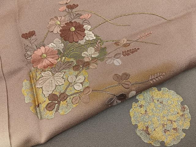 平和屋着物●訪問着 刺繍 雪輪秋草文 暈し染め 金銀彩 正絹 逸品 未使用 BAAY8114hj