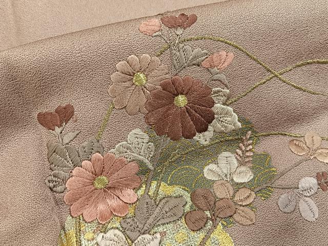 平和屋着物●訪問着 刺繍 雪輪秋草文 暈し染め 金銀彩 正絹 逸品 未使用 BAAY8114hj