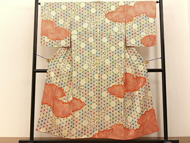 平和屋着物■訪問着 雲取鹿の子麻の葉文 正絹 逸品 BAAY8115hj