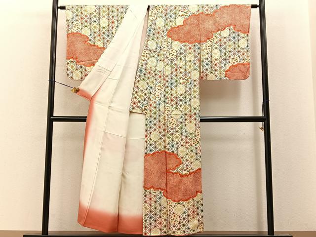 平和屋着物■訪問着 雲取鹿の子麻の葉文 正絹 逸品 BAAY8115hj