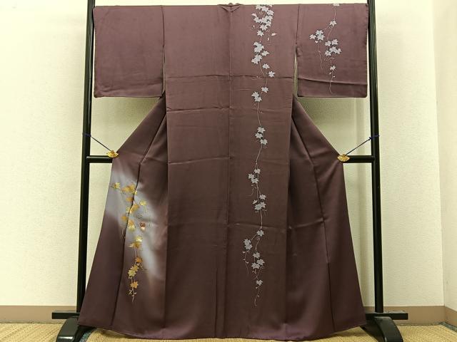 平和屋着物●訪問着 駒刺繍 舞蝶蔦の葉文 暈し染め 金彩 正絹 逸品 BAAY8119hj