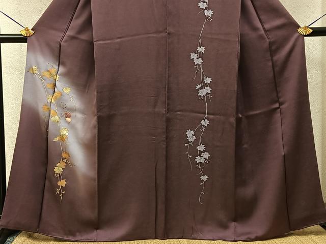 平和屋着物●訪問着 駒刺繍 舞蝶蔦の葉文 暈し染め 金彩 正絹 逸品 BAAY8119hj