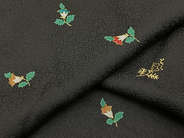 平和屋着物●上質な小紋 草花文 黒地 金彩 正絹 逸品 未使用 BAAY8123hj