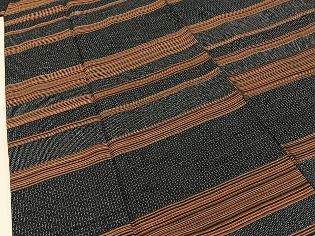 平和屋着物■上質な紬 横段亀甲文 正絹 逸品 BAAY8127hj