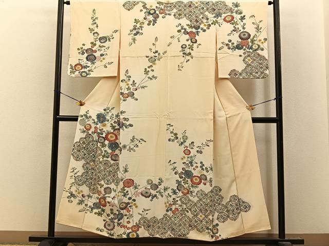平和屋着物●訪問着 型染め 七宝菊文 暈し染め 金彩 正絹 逸品 BAAY8131hj