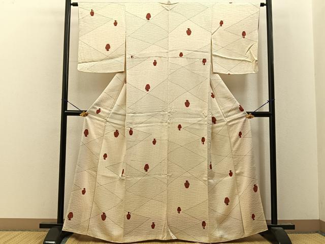 平和屋着物■上質な小紋 陶器花文 正絹 逸品 BAAY8138hj