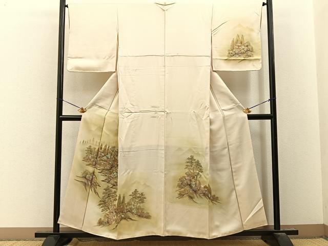 平和屋着物■訪問着 手描き 銀閣寺 暈し染め 金銀彩 正絹 逸品 BAAY8144hj