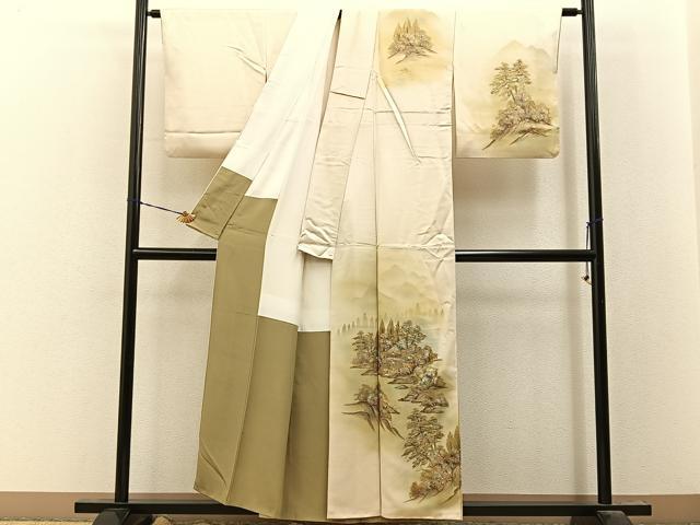 平和屋着物■訪問着 手描き 銀閣寺 暈し染め 金銀彩 正絹 逸品 BAAY8144hj