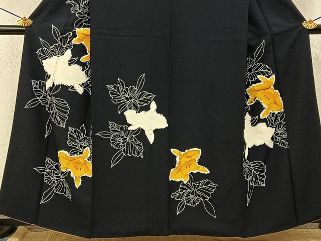 平和屋着物■訪問着 絞り カトレア 濃紺地 正絹 逸品 BAAY8147hj