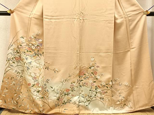 平和屋着物●訪問着 流水貝桶花文 暈し染め 金彩 正絹 逸品 BAAY8149hj