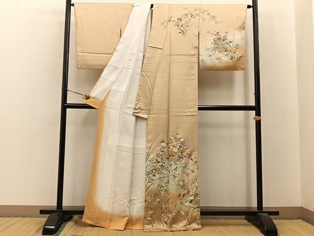 平和屋着物●訪問着 流水貝桶花文 暈し染め 金彩 正絹 逸品 BAAY8149hj
