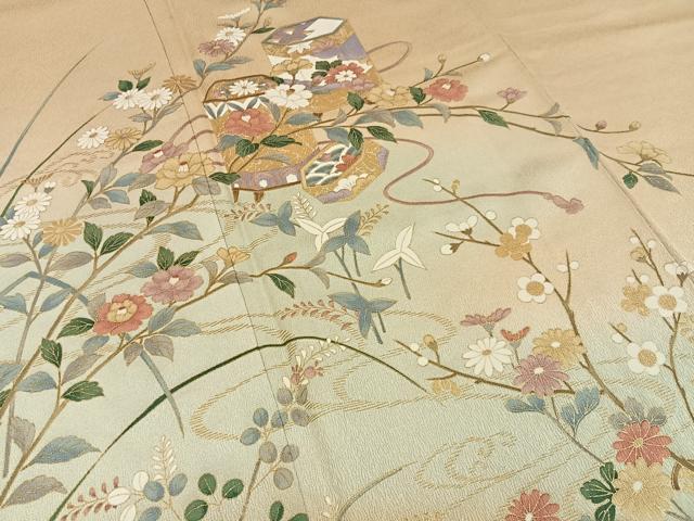 平和屋着物●訪問着 流水貝桶花文 暈し染め 金彩 正絹 逸品 BAAY8149hj