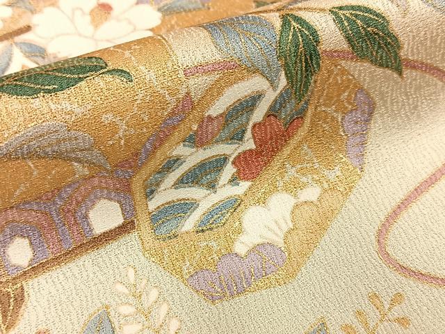 平和屋着物●訪問着 流水貝桶花文 暈し染め 金彩 正絹 逸品 BAAY8149hj
