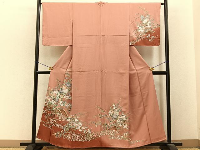 平和屋着物■訪問着 流水秋草文 暈し染め 銀彩 正絹 逸品 未使用 BAAY8153hj