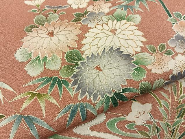 平和屋着物■訪問着 流水秋草文 暈し染め 銀彩 正絹 逸品 未使用 BAAY8153hj