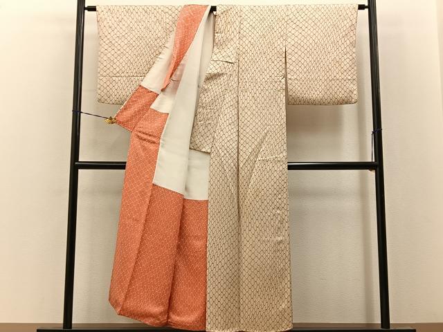 平和屋着物■上質な小紋 網目花文 扇面金通し地 正絹 逸品 BAAY8166hj