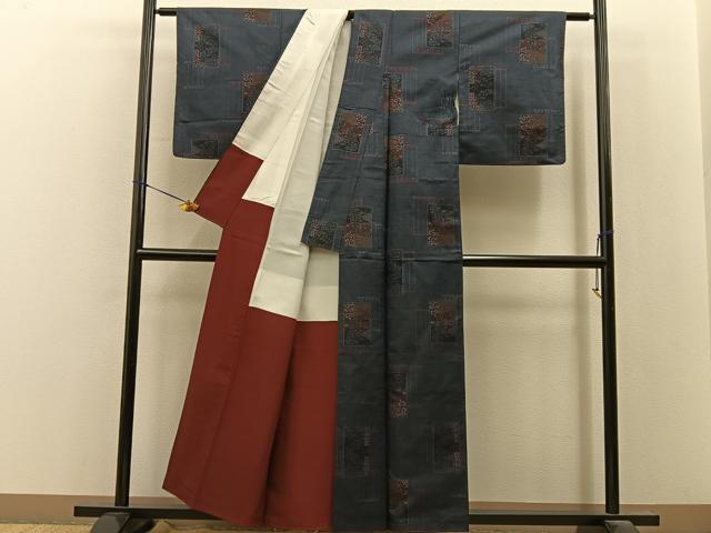 平和屋着物■本場大島紬 7マルキ 色紙重ね花文 正絹 逸品 BAAY8185hj