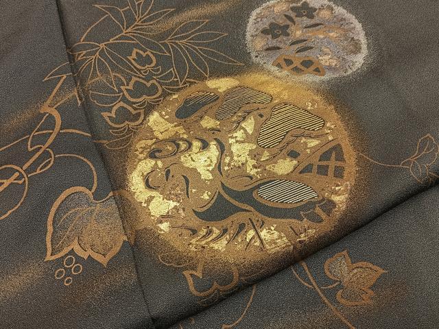 平和屋着物●訪問着 竹屋町刺繍 松蔦の葉文 金銀彩 正絹 逸品 BAAY8187hj