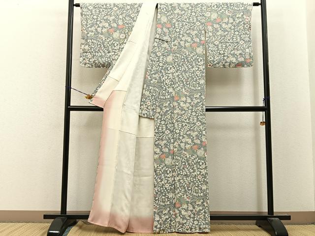 平和屋着物●上質な小紋 辻が花 鬼しぼ縮緬 反端付き 正絹 逸品 未使用 BAAY8191hj