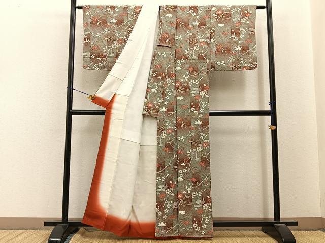 平和屋着物■上質な小紋 鹿の子花蝶文 金彩 正絹 逸品 未使用 BAAY8205hj