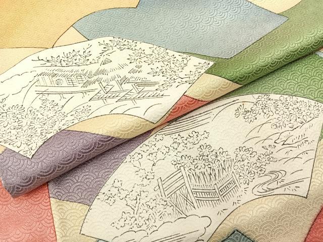 平和屋着物■上質な小紋 手描き 地紙風景文 正絹 逸品 BAAY8212hj