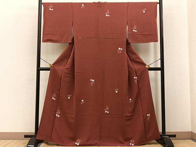 平和屋着物●上質な小紋 絞り さくらんぼ 正絹 逸品 BAAY8217hj