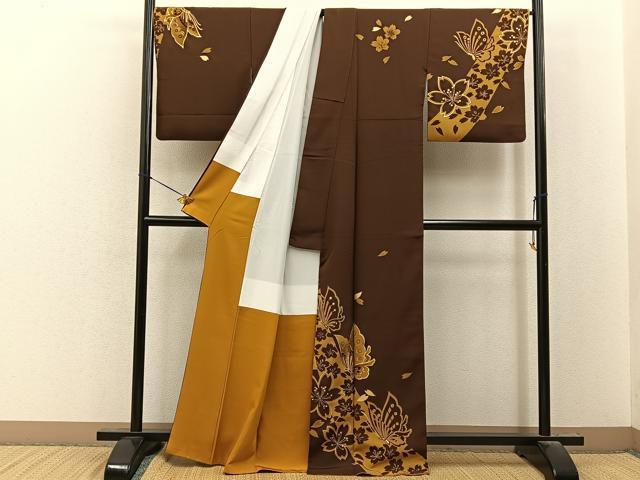 平和屋着物●訪問着 花蝶文 金彩 正絹 逸品 BAAY8219hj
