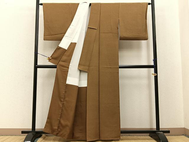 平和屋着物●上質な紬 色無地 芝翫茶色 正絹 逸品 BAAY8223hj